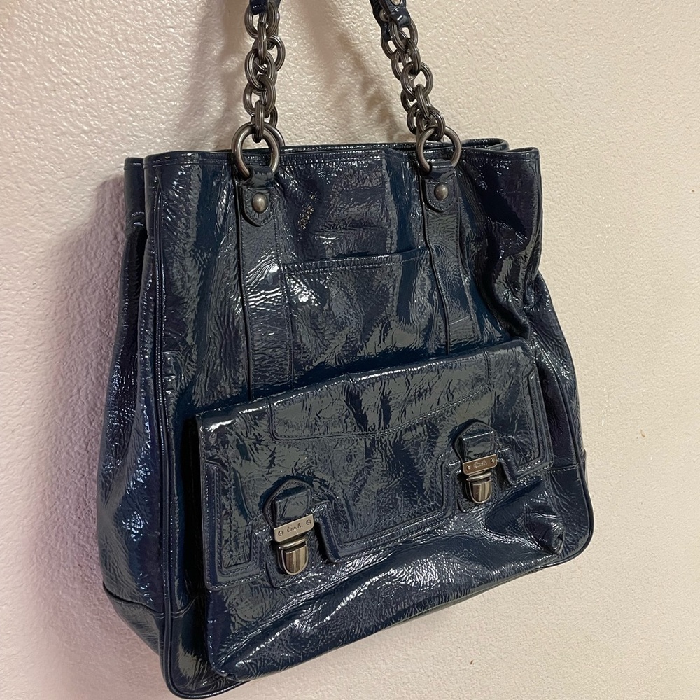Dark blue Coach Patent leather Tote bag